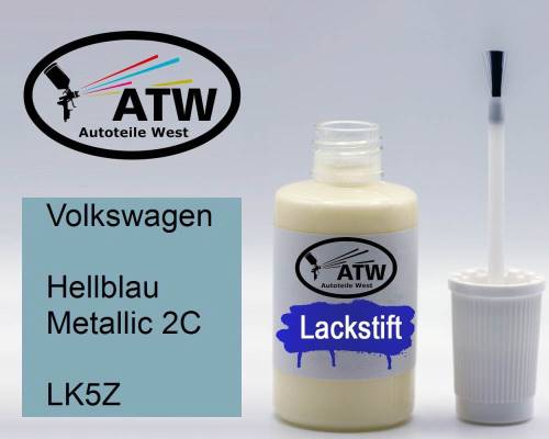 Volkswagen, Hellblau Metallic 2C, LK5Z: 20ml Lackstift, von ATW Autoteile West.